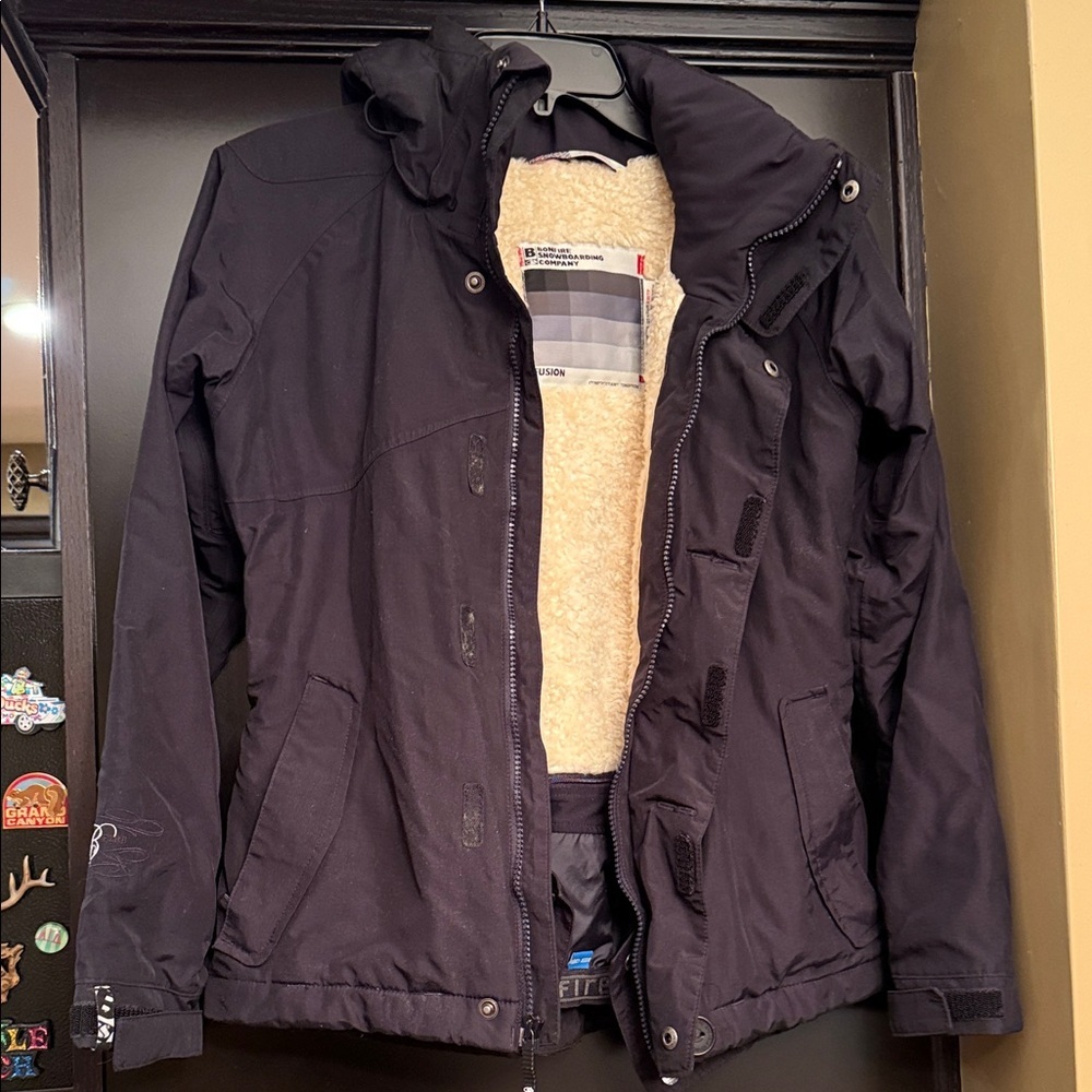 Black Hooded Bonfire Snowboarding Co Jacket with Fleece Lining XS